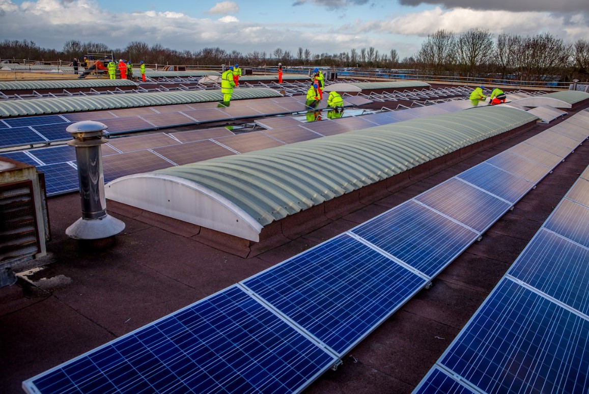 Kiln Farm community solar rooftop installation in progress